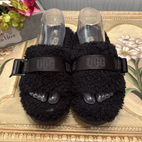 UGG Fluffita Slide Sandals Black Women’s Sz 7 - Picture 7 of 16